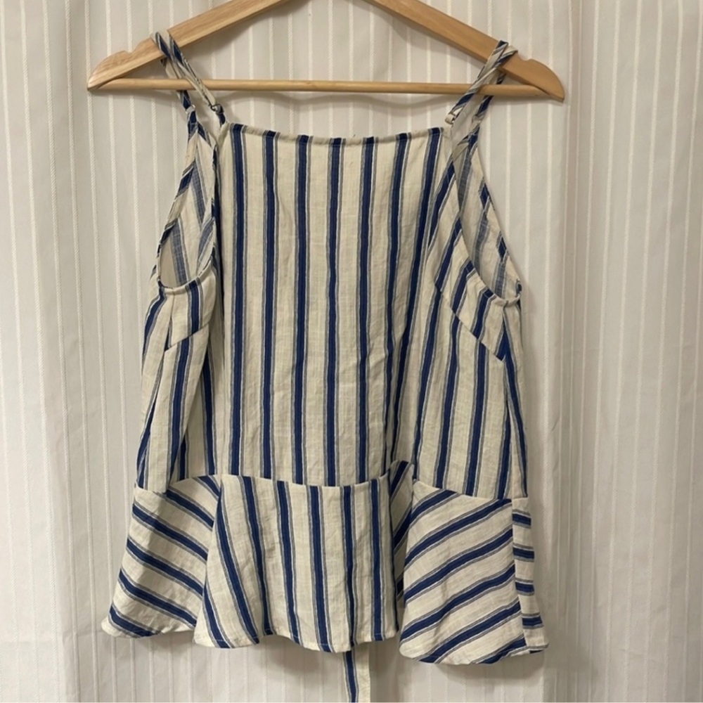 Lumiere - Blue/Cream Stripe - Spaghetti Strap Blouse - Size M